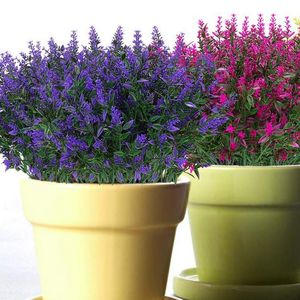 Искусственные цветы лаванды растения 6 штук, реалистичные ультрафиолетовые устойчивые кострыми кустарниками зелень кустарки Букет для украшения вашего дома