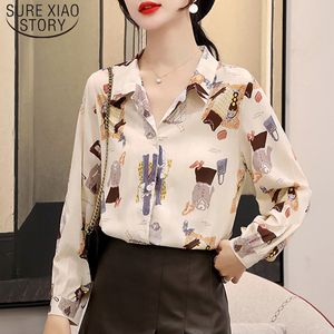Outono moda design vintage womens tops e blusas slim impressos camisas femininas sunscreen manga longa mulheres blusa 6963 50 210510