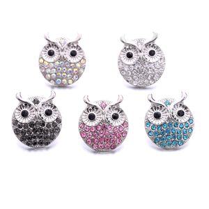 High Quality Snap Button Jewelry Colorful Rhinestone Owl Components 18mm 20mm Metal Snaps Buttons Fit Bracelet Bangle Noosa B1087