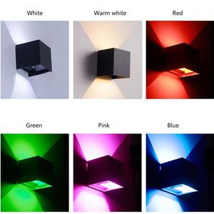 Outdoor Wall Lampy Cube Regulowane LED Light Wodoodporna Wodoodporna IP65 Cool Ciepła Biała Czerwona Blue Green Różowa Ganek Garden Lampa