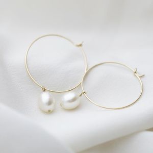 50MM Gold Filled Hoop Earrings Natural Pearls Handmade Jewelry Circle