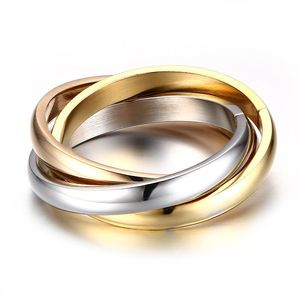 Wedding Rings Stainless Steel Tri Color Triple Interlocked Rolling Classic Ring Sets For Women Engagement Female Finger Jewelry