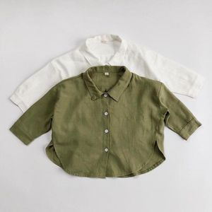 Primavera Nuovo Colore Solido Camicie per bambini Neonati maschi Cotone Risvolto allentato Camicie Toddlers Fashion Girls Tee Abbigliamento per bambini 210413