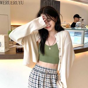 WERUERUYU Cropped Cardigan Top Pink Apricot Korean Style O-neck Short Knitted Sweaters Women Thin Fashion Soft Clothes Top 210608