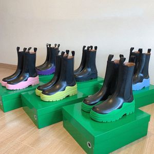 Bottega buty grube kostki luksusowe designerskie kontrast-sole bootki skórzane opony moda mody mody martin buty platforma trampki