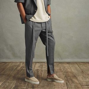 Ribbons Soild Gray Black Straight Suit Pants Mens Sashes Oversize Loose Casual Track Pants Hip Hop Baggy Trousers P0811