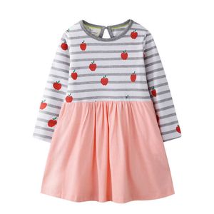 Jumping Meters Long Sleeve Apple Cotton Dresses Stripe Children Costume Tutu Dress Fashion Kids Clothes Party Frocks 210529