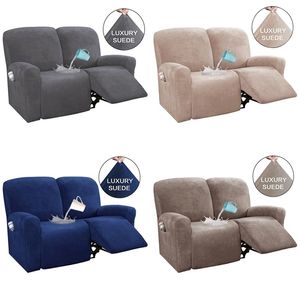 2 Seater Sofa Cover Suede All-Inclusive Rocker Water Repellent Recliner Slipcover Couch s High Elastic Solid Color 211207