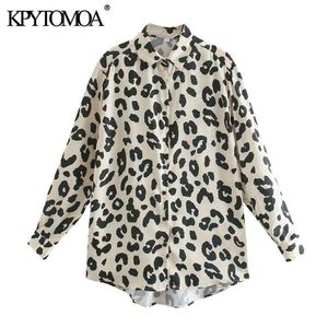 Mulheres Moda Leopard Imprimir Loose Blusas Manga Longa Button-Up Camisas Femininas Blusas Chic Tops 210420