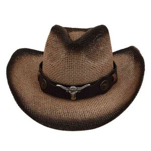 Ковбойская кнопка мужчины женщин солнца шляпы ретро западная езда кожаный человечество шовно пояс широкий мода простая большая баня унисекс шапка шляпа G220301