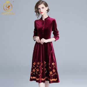 Przyjazd Zima Luksusowa Design Runway Aksamitna Sukienka Kobiety Cekin Haft Party Dresses Vestido 210520