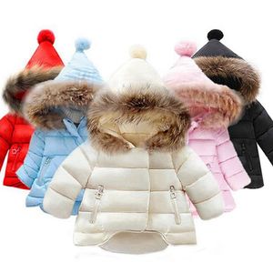 Baby Girl Coat Fur Collar Kids Down Jacket Long Sleeve Toddler Girls Coat Winter Warm Children Outwear Baby Clothing 6 Colors BT4803