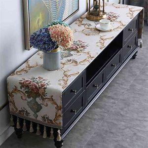 Proud Rose European TV Cabinet Cover Cloth Tassel Tablecloth Table Runner Household Ark Dustproof Dresser 210708