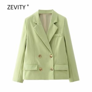 women simply double breasted pockets blazer notched collar office ladies causal stylish outwear suit coat tops C536 210420