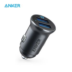 شاحن Anker، شاحن سريع مصغرة 24W 4.8a المعدن المزدوج USB، Powerdrive 2 سبيكة فلوش صالح سيارة محول مع الصمام الأزرق آيفون