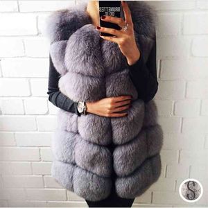 Trreveam 70cm lång faux päls väst för kvinnor äkta läderrockar Vinter kvinnlig pälsjacka Luxury ytterkläder skräddarsy 210816