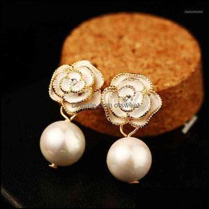 Stud Earrings Jewelry Famous Design Golden Flower Big Pearl Earring For Women Trendy Jewelry1 Drop Delivery Rjbjq