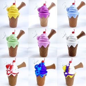 Smoking Pipes Ice cream pattern mini bubbler silicone Water multiple Color Silicone Oil Rigs bongs Hookahs Glass Bowl