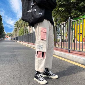 Хип-хоп пот брюки вышивка японские стиль брюки спортивные брюки уличные мужские бегуны гусеницы случайные грузовые штаны 211013