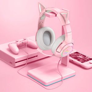 Auscultadores Cor-de-rosa Bonitos venda por atacado-2021 Novos Auriculares Rosa de Jogos RGB Headset Bonito Menina Gamer Gamer com Mic Encarnição de Ruído Redução HiFi Canal Fones de Fones