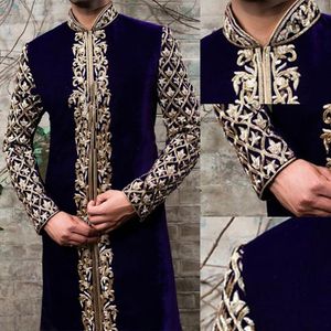 Roupa étnica Muçulmana Moda Árabe Masculina Jubba Thobe Kaftan Vestido Gola Estampada Dourada Gentil Islâmica Masculina Abaya 2021 Caftan