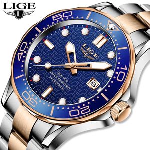 Montre Hommeスポーツの腕時計のための男性Ligeトップブランドのステンレス鋼の防水時計男性を見るミリタリークォーツ腕時計210527