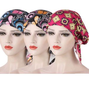 النساء مسلم الحجاب زهرة طباعة العمامة قبعة غطاء الكيمو قبعات تساقط الشعر رئيس وشاح مسلم headwrap قبل التعادل باندانا تربانتي موهير