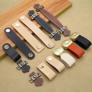 Wardrobe Handle Leather Zinc Alloy Nail Holder Drawer Door Collision Avoidance Hand Pull Multi Color