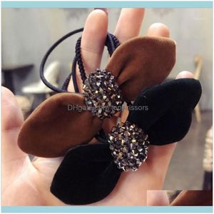 & Tools Productshigh - End Handmade Hair Aessories Korean Version Of Fine Suede Studded Super Flash Ears Bow Rope Ring Female1 Drop Delivery