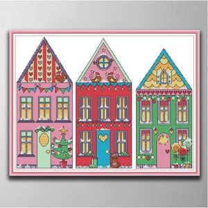 Regenbogen-Haus-Wohnkultur-Gemälde, handgefertigte Kreuzstich-Bastelwerkzeuge, Stickerei-Nadelarbeitssets, gezählter Druck auf Leinwand DMC 14CT/11CT