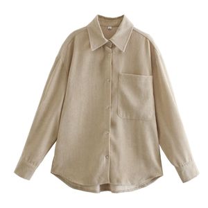 Spring Women Single Pocket Corduroy Shirt Female Long Sleeve Blouse Office Lady Loose Tops Blusas S8639 210430