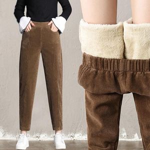 Calças das mulheres Capris pelúcia espessura casual corduroy quente outono e inverno