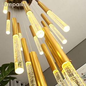 Kolye lambaları Modern LED Avize Aydınlatma Lüks Altın Asma Işık Çubuk Merdiven Birleştirilebilir Kabarcık Kristal İç Mekan Armatürü