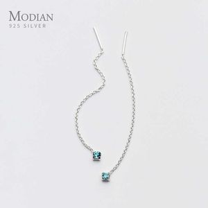 Długi Łańcuch Chain Kolorowe Kryształ Dangle Kolczyki Dla Kobiet Studia Ear Biżuteria 925 Sterling Silver OreCchini 210707