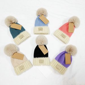 Högkvalitativ mink fleece i lager klassiska barn hatt mössor höst vinter stickade casual utomhus hattar solid hårball beanie med pom u-g003