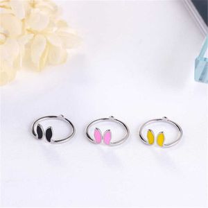 Simple personality cute student style three color rabbit ears opening female models silver plated rings SA127 X0715