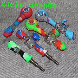 Multifuction Silicone Smoking Pipes Hand Pipe With 14mm Titanium nail Glass Reclaimer Container Wax Dabber Tool smoke accessories dab rig quartz bangers