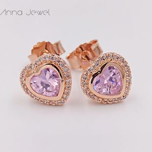 Gioielli firmati caldi Autentico argento sterling 925 AMORE cuore Orecchino a bottone in oro rosa Orecchini Pandora donne di lusso regalo di compleanno per San Valentino 280568PCZ