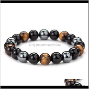 Beaded Strands Bracelets Black Onyx With Natural Hematite Stone Tiger Eye Beaded Strand Wrap Buddha Bracelets&Bangles Jew