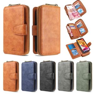 Multifunction Flip PU Leather Cases for iPhone 12 Mini 11 Pro X XR XS Max 6 7 8 Plus Samsung S20FE/S20LITE NOTE20Ultra card slots Large zipper wallet protection cover