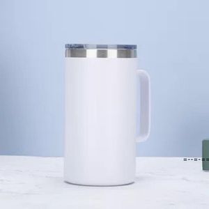 24 OZ Bira Bardak Paslanmaz Çelik Kahve Kupa Tumbler Çift Duvar Vakum Yalıtımlı Kupası Kolu ve Dökülme Kavuşları Deniz LLE11559