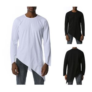 Нерегулярные мужские футболки с высотыми футболками Полная рукава Сплошная простота O образным вырезом Пуловер Геометрия Streetwear CamiSetas Plus Размер XL