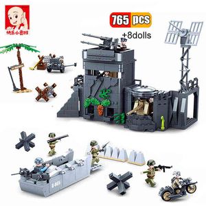 Sluban Tank Militär Tyska Atlantic Fort Building Blocks Army Chariot Soldier Landing Craft Shore Defense Leksaker Bricks DIY Gåvor AA220303