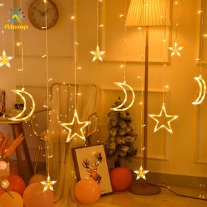 LED String Light 110V 220V Moon Star Fairy Lights Ghirlanda di Natale Lampada da finestra Outdoor Indoor per la decorazione domestica della festa nuziale