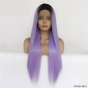 12~26 inches Long Synthetic Lace Front Wigs Silky Straight Purple Ombre Color perruques de cheveux humains Wig 181025-3815