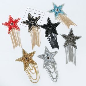 Colorful Sparkling Rhinestone Five-pointed Star Tassel Clothes Patches for Clothing Appliques Iron-on Stickers