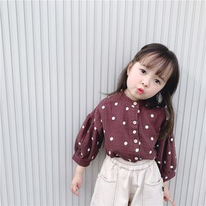 Girls cotton yarn soft dot puff sleeve shirts baby girl 2 colors casual all-match tops clothing 210508