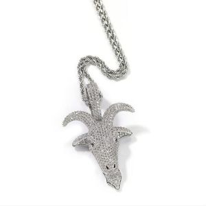 2021 Top Sälj Hip Hop Sheep Head Head Pendant Vintage Smycken Rostfritt Stål Pave Vit 5A Kubik Zirkonfest Punk Kvinnor Män Bröllop Halsband med Kedjan Gift Choucong