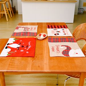 Christmas Placemats Buffalo Plaid Santa Gnomes Reindeer Dining Table Mats Home New Year Xmas Decoration DH8474