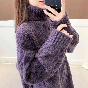 Sweater de Natal feio Sweater Turtleneck Girly Retro Twist Inverno Engrossar Hedging 2019 New Mid-Length Loose Preguiçoso Outer Y1118
